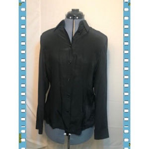 100% Silk Long Sleeve Button Down Black Shirt